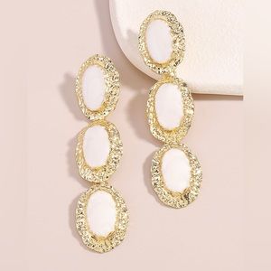 3-Tiered Enamel Drop Earrings. White & gold- NWT